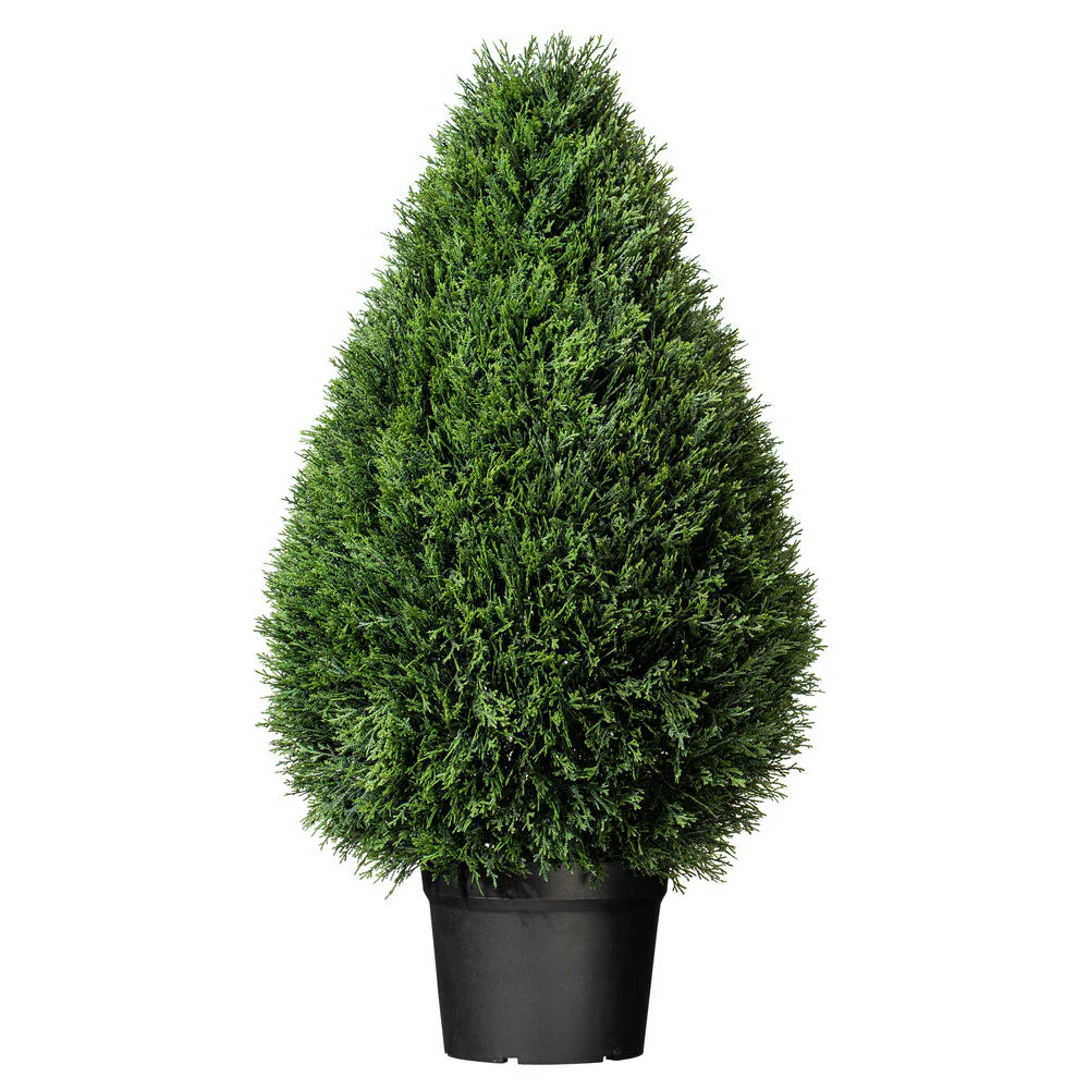 36" Outdoor UV-Resistant Artificial Cedar Teardrop-Shaped Topiary w/Pot -Green