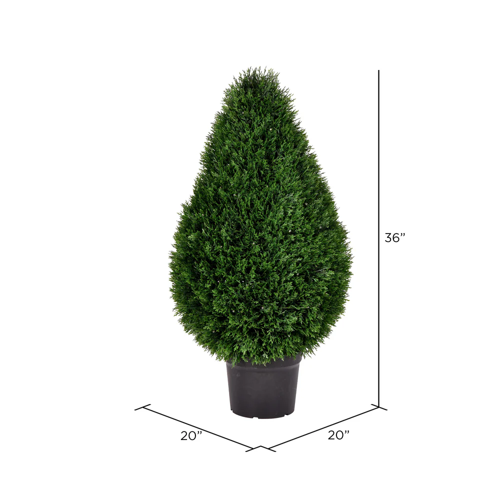36" Outdoor UV-Resistant Artificial Cedar Teardrop-Shaped Topiary w/Pot -Green - Image 3