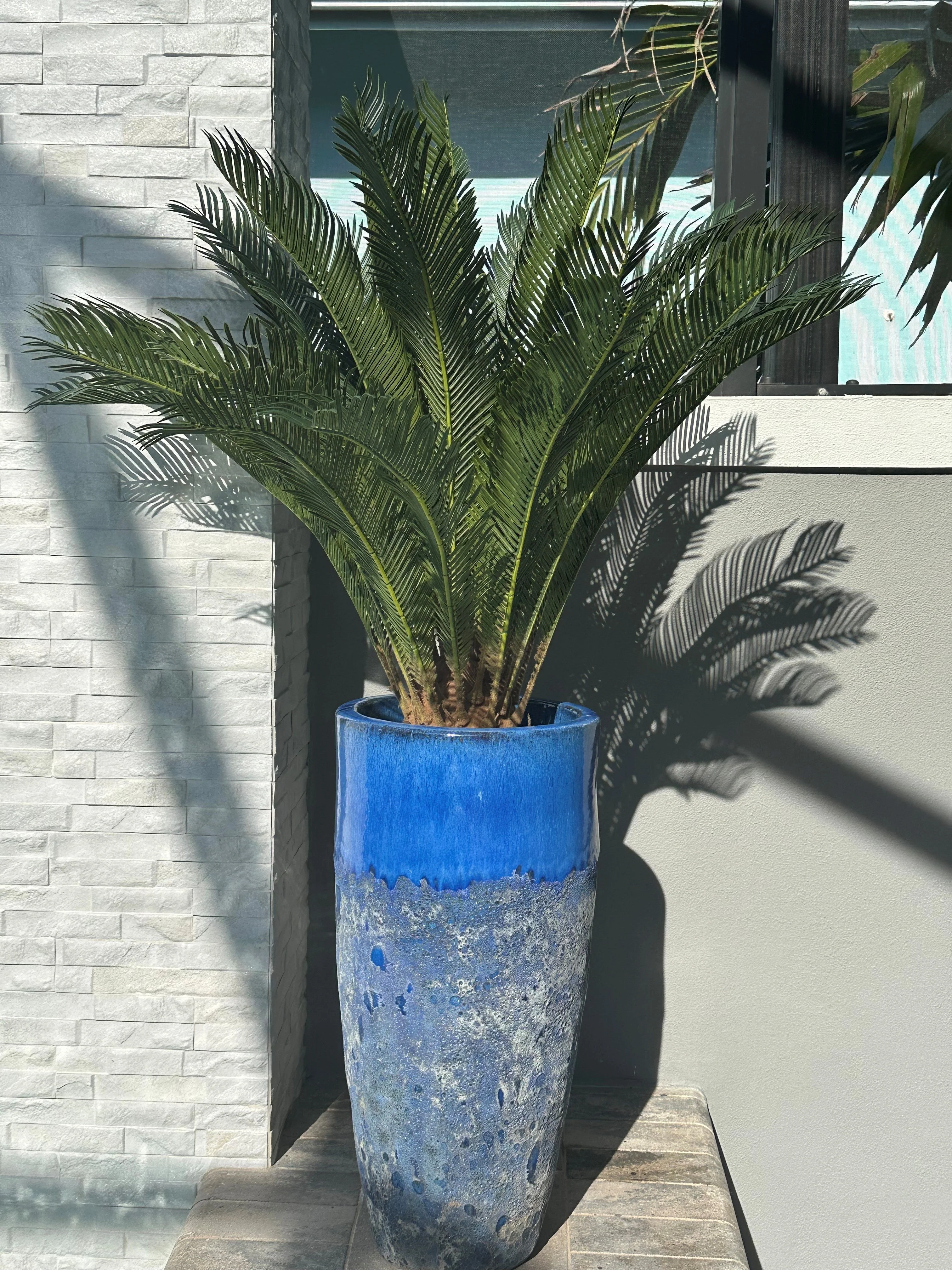36" Outdoor UV-Resistant Artificial Sago Cycas Palm Tree w/Pot -Green - Image 2
