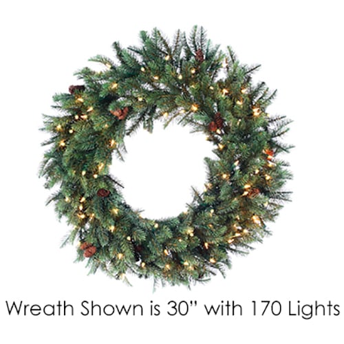 36" PE New England Artificial Wreath, Micro LED Pre-Lit -Green