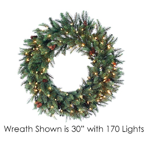 36" PE New England Artificial Wreath, Pre-Lit -Green