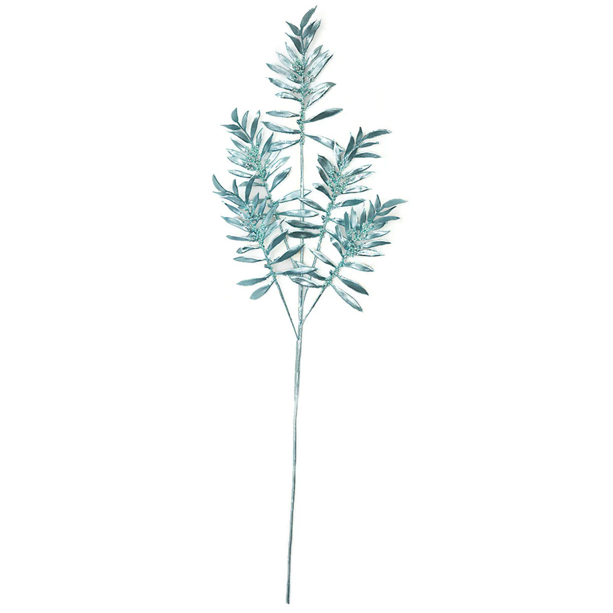 36" Shiny Metallic & Beaded Artificial Fern Stem -Blue (Pack of 12)