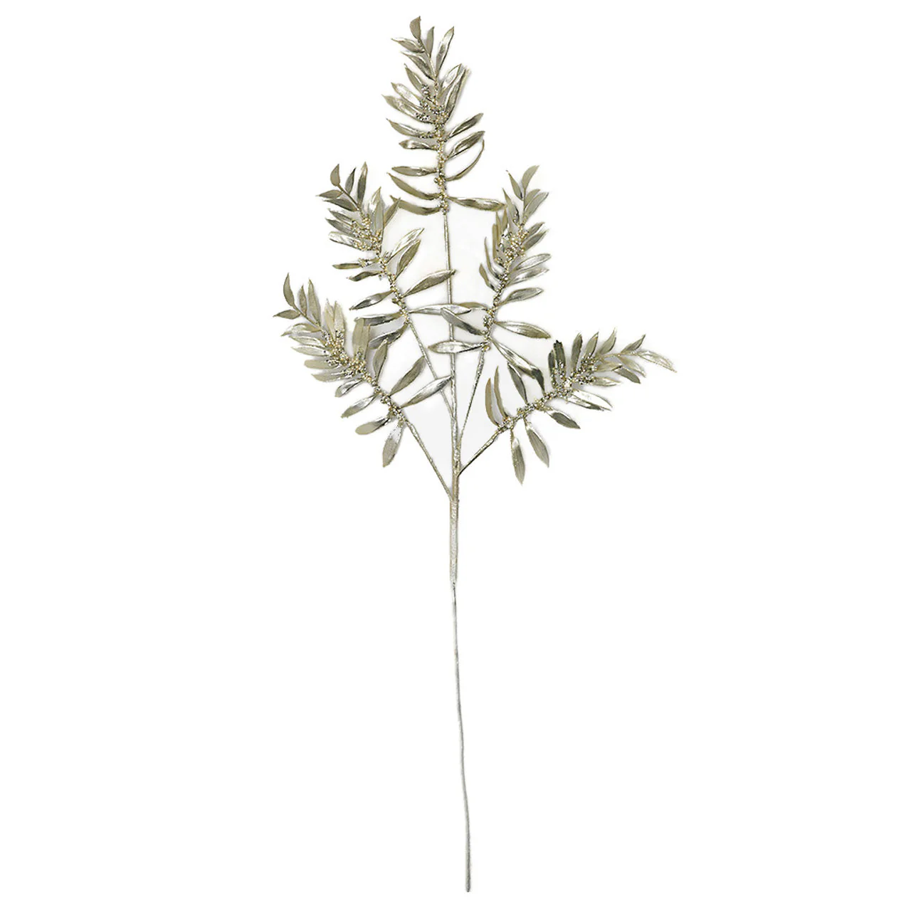 36" Shiny Metallic & Beaded Artificial Fern Stem -Champagne (Pack of 12)