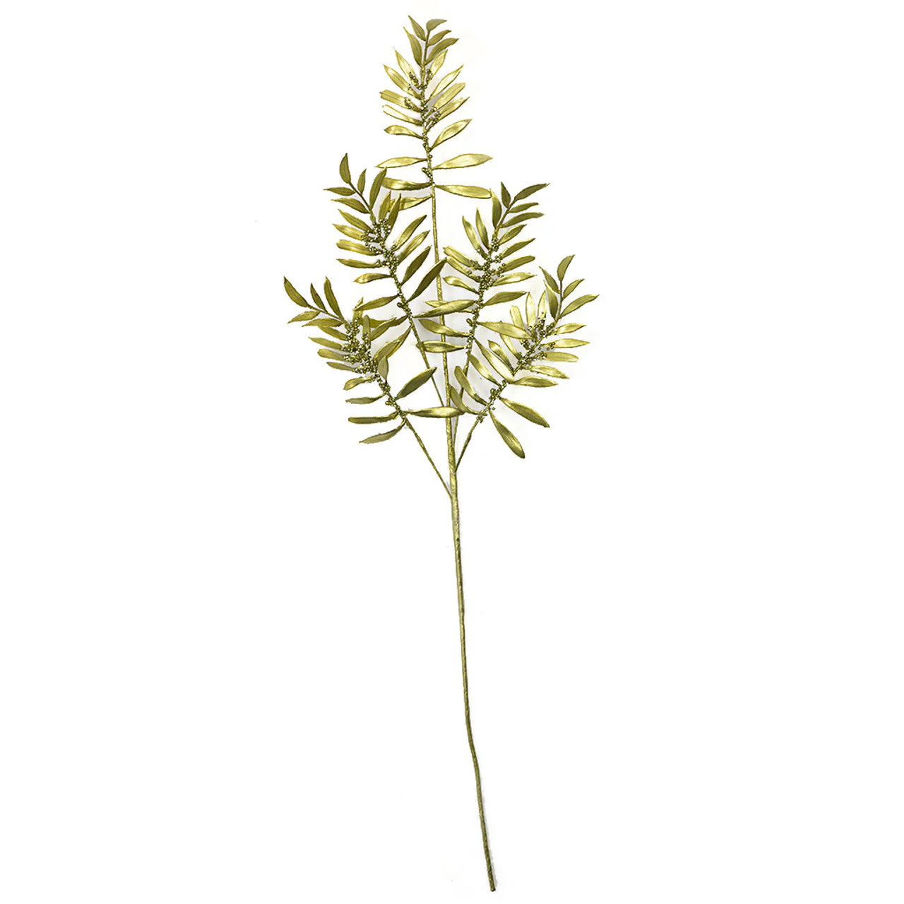 36" Shiny Metallic & Beaded Artificial Fern Stem -Green (Pack of 12)