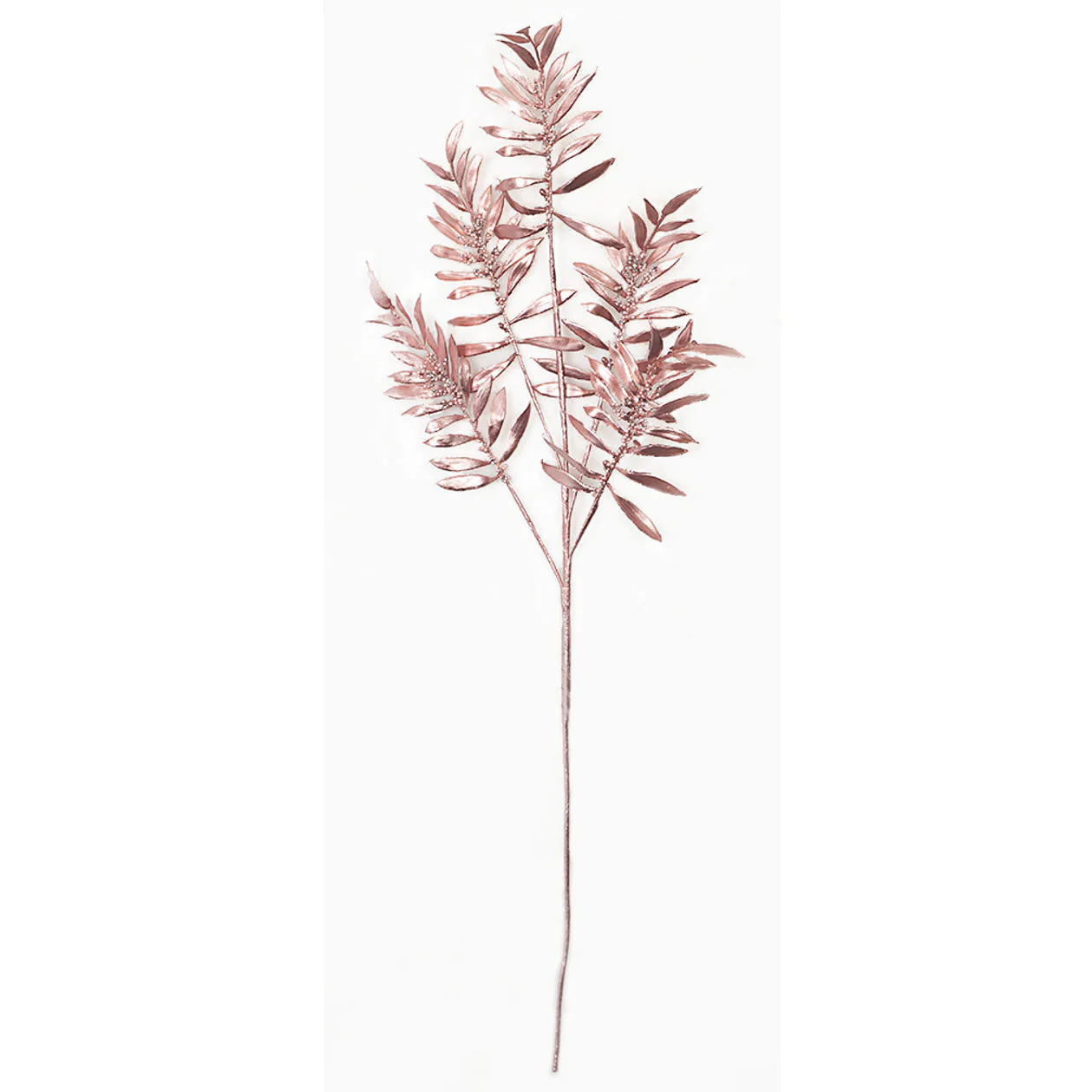 36" Shiny Metallic & Beaded Artificial Fern Stem -Pink (Pack of 12)