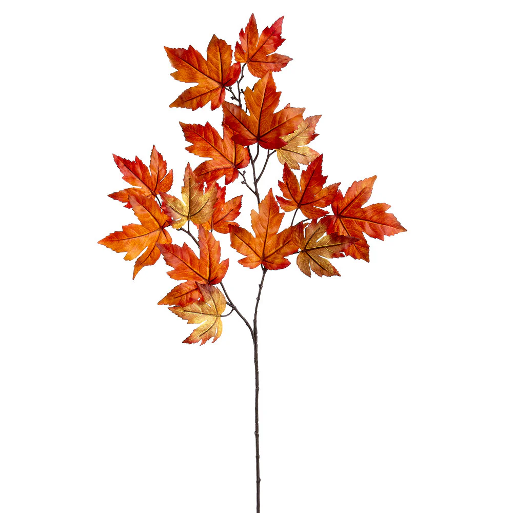 36" Silk Maple Leaf Stem -Orange (Pack of 12)