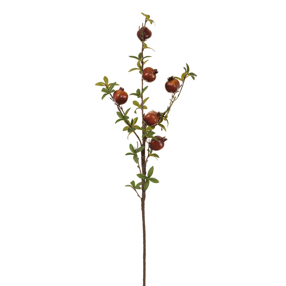 36" Silk Pomegranate Fruit Leaf Stem -Brown (Pack of 6)