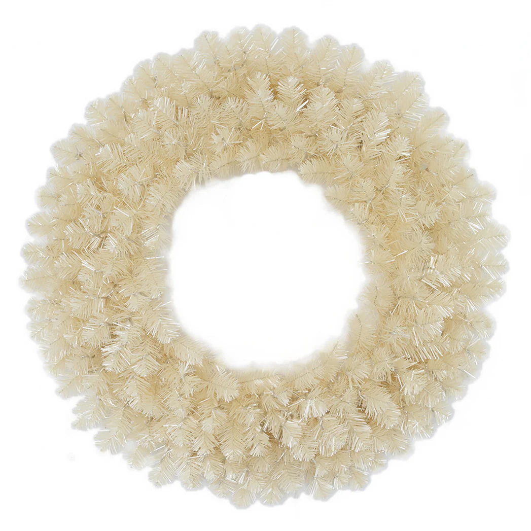 36" Tinsel Matt Vintage Artificial Wreath, Micro LED Pre-Lit -White - Image 2