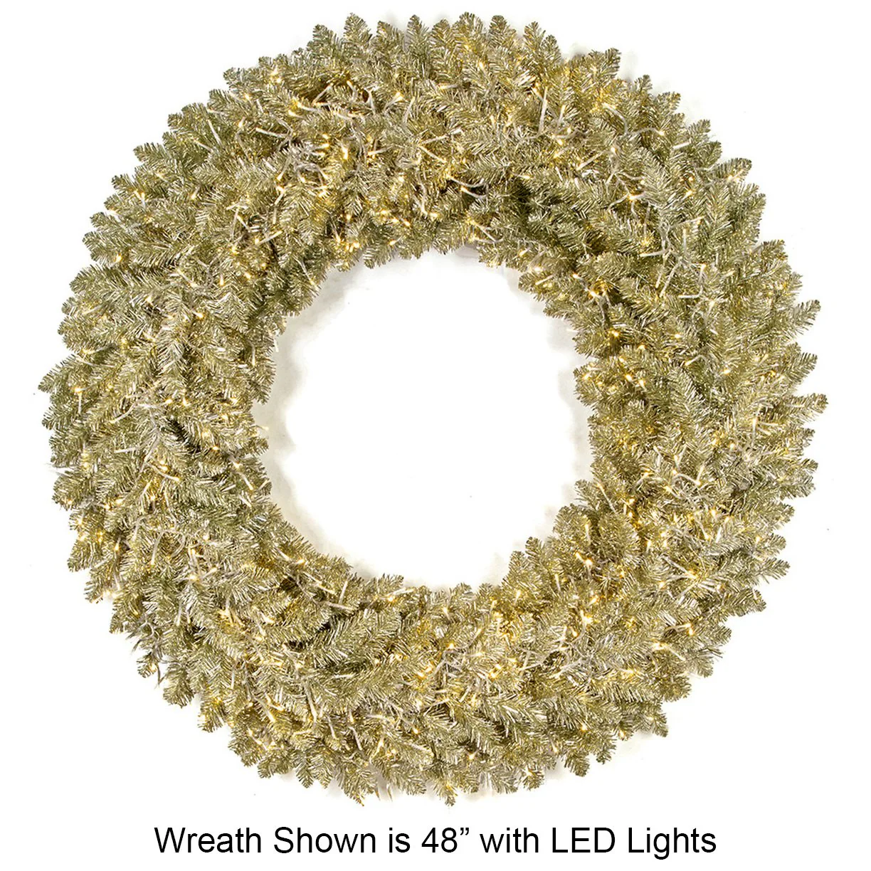 36" Tinsel Sparkling Champagne Artificial Wreath, Micro LED Pre-Lit -Champagne