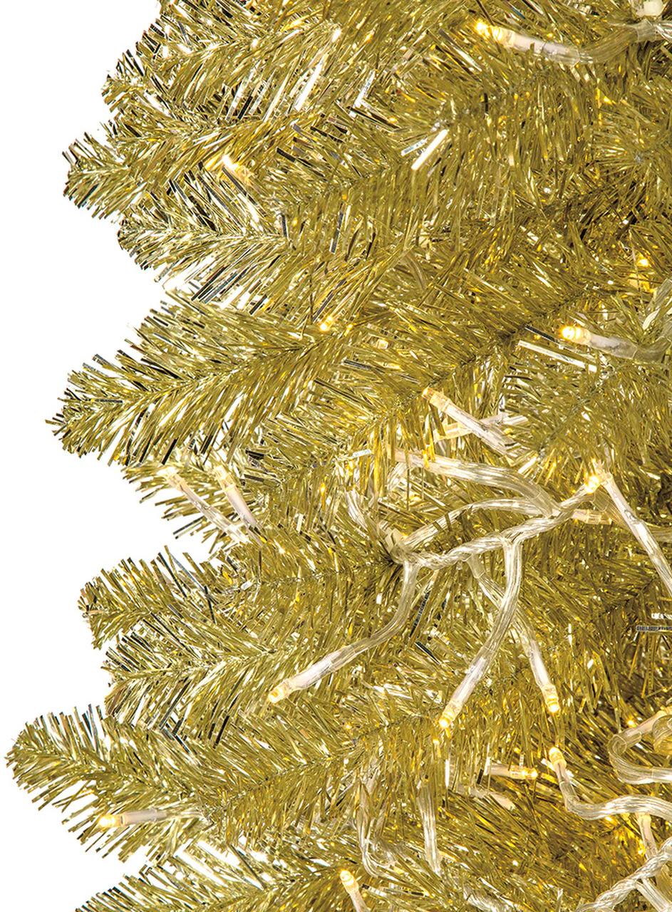 36" Tinsel Sparkling Champagne Artificial Wreath, Micro LED Pre-Lit -Champagne - Image 2