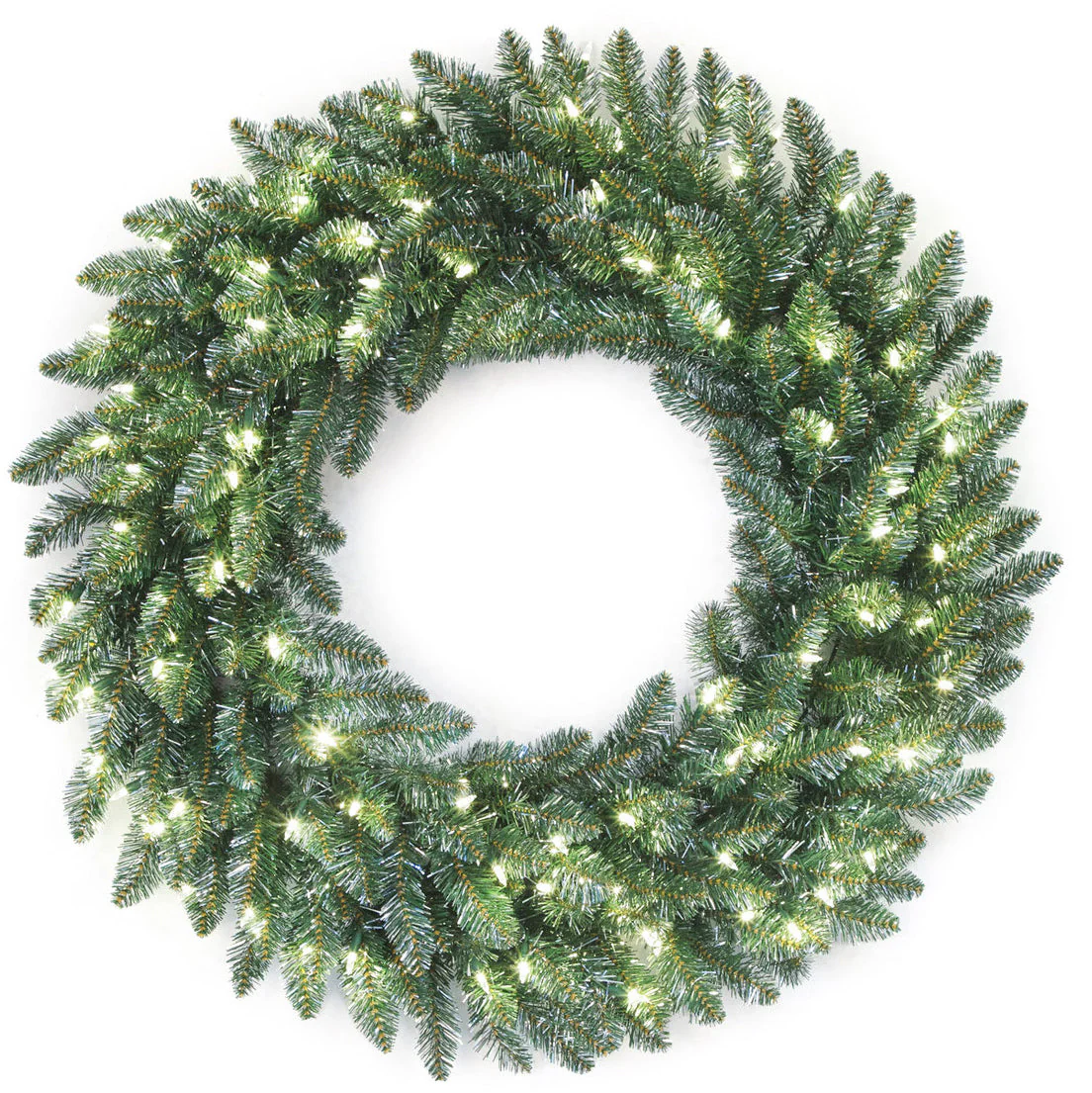 36" Tinsel Vintage Artificial Christmas Wreath, Micro LED Pre-Lit -Green/Silver