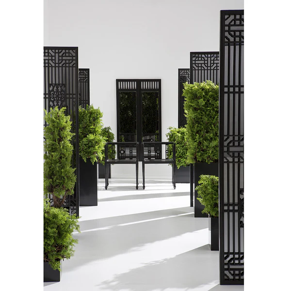 36"Hx34"W Outdoor UV-Resistant Artificial Ming Juniper Topiary Hedge w/Black Glossy Planter -Green - Image 2