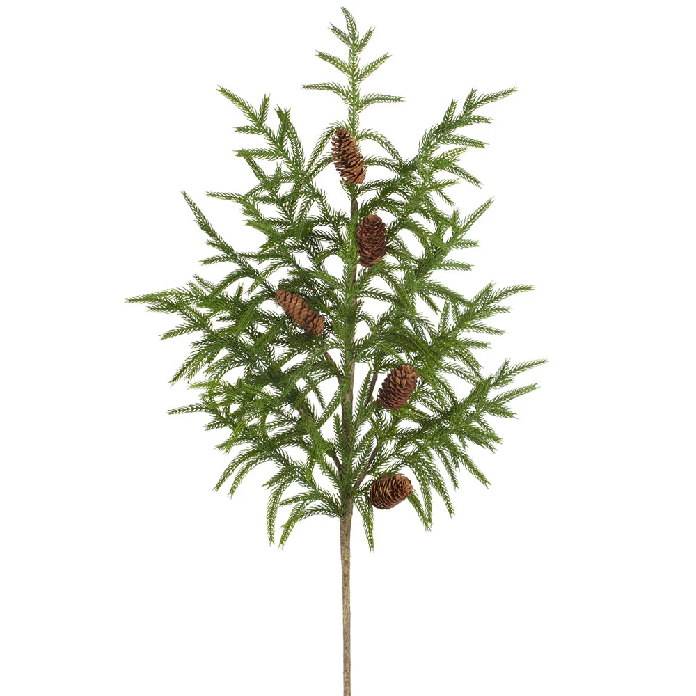 37" Artificial Cypress & Pinecone Stem -Green/Brown (Pack of 6)