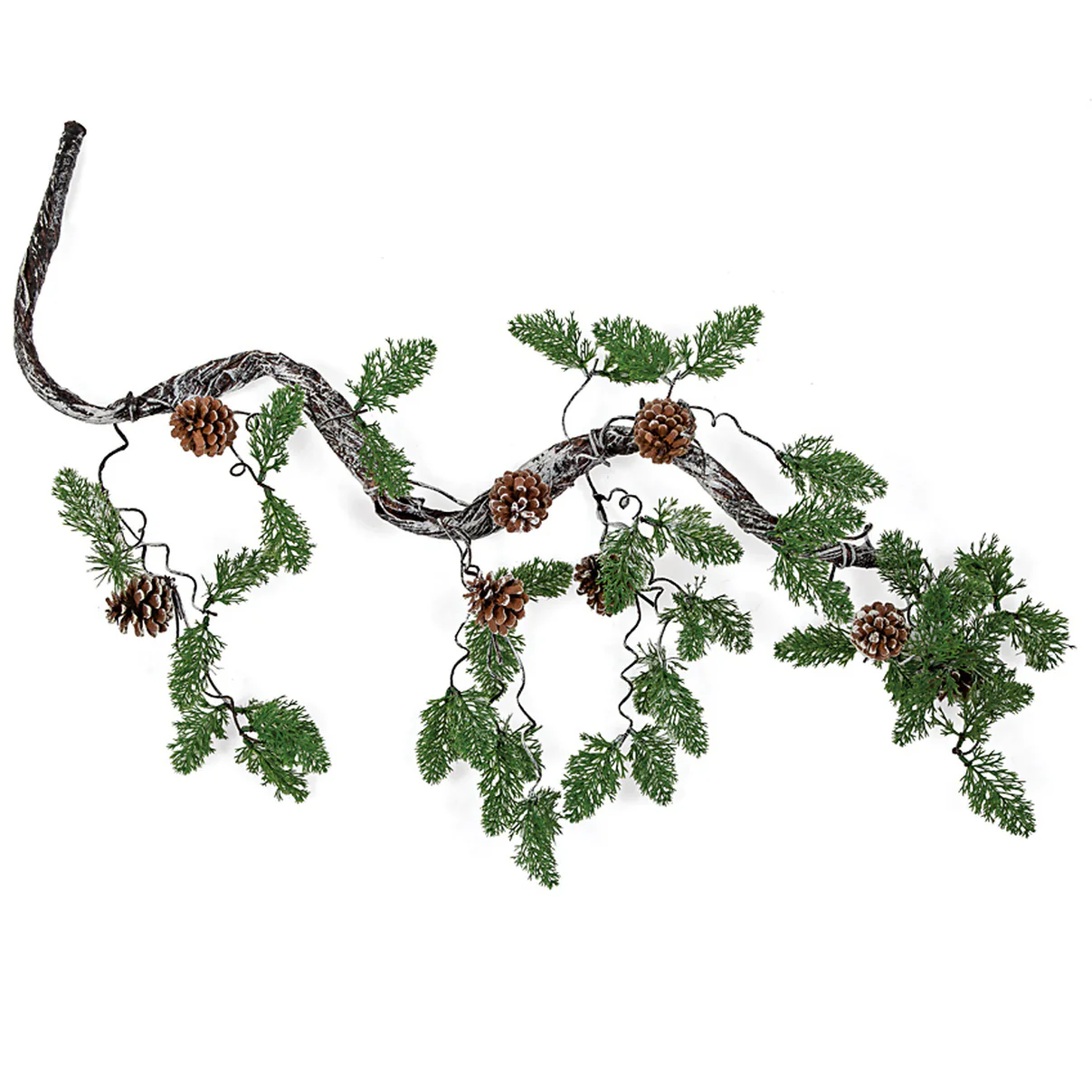 37" Flocked Artificial Twig Vine & Pinecone Stem -Green/White (Pack of 4)