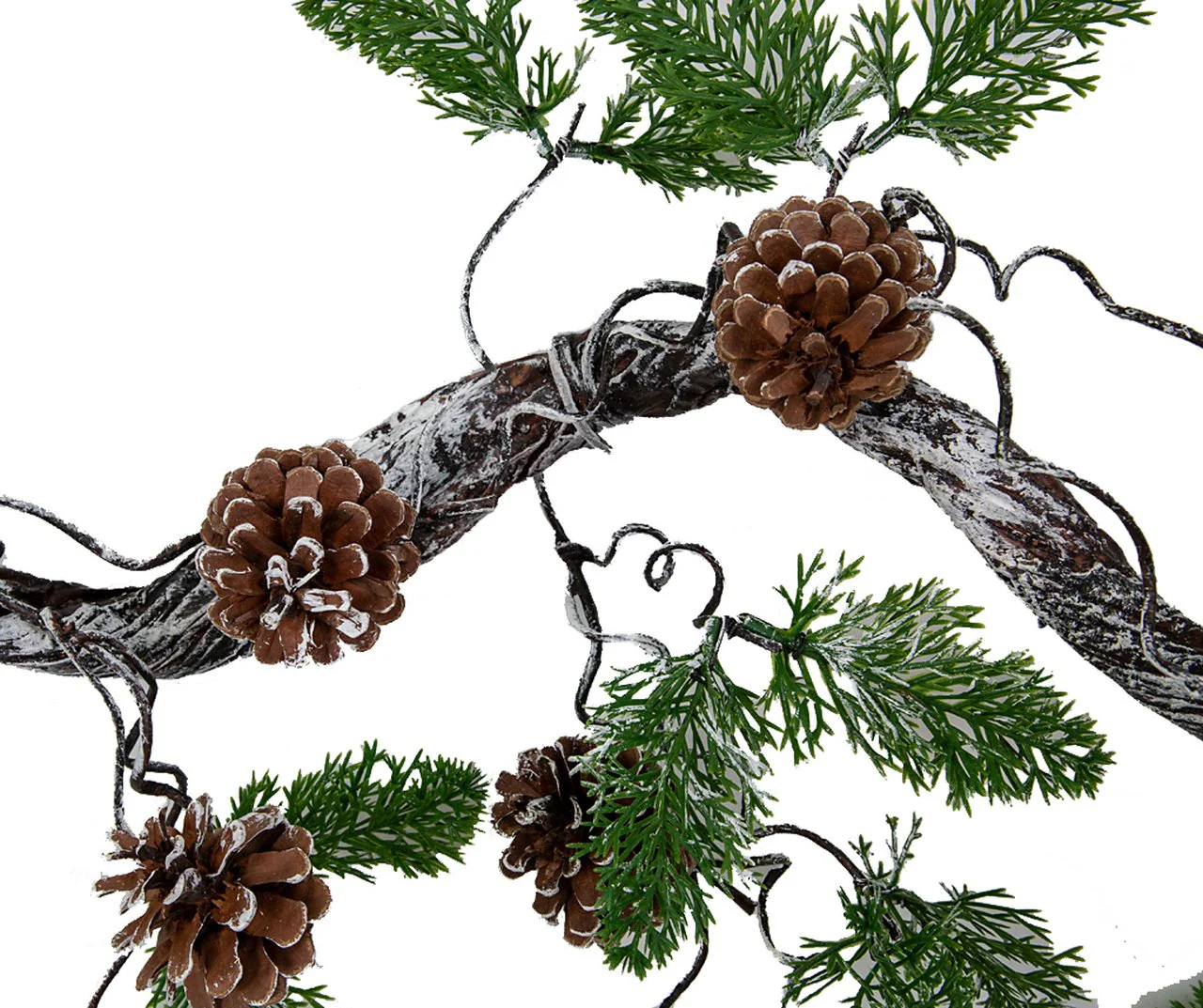 37" Flocked Artificial Twig Vine & Pinecone Stem -Green/White (Pack of 4) - Image 2