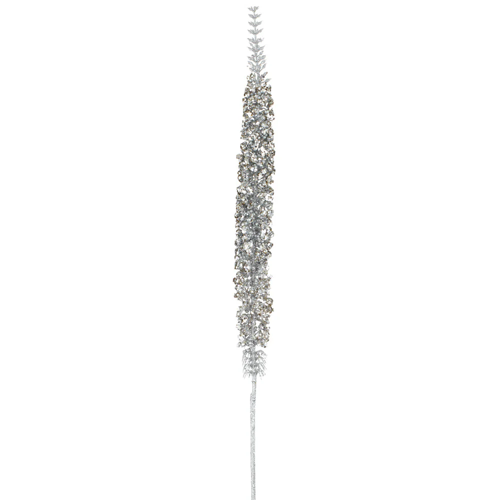 37" Glittered Artificial Foxtail Flower Stem -Silver (Pack of 12)