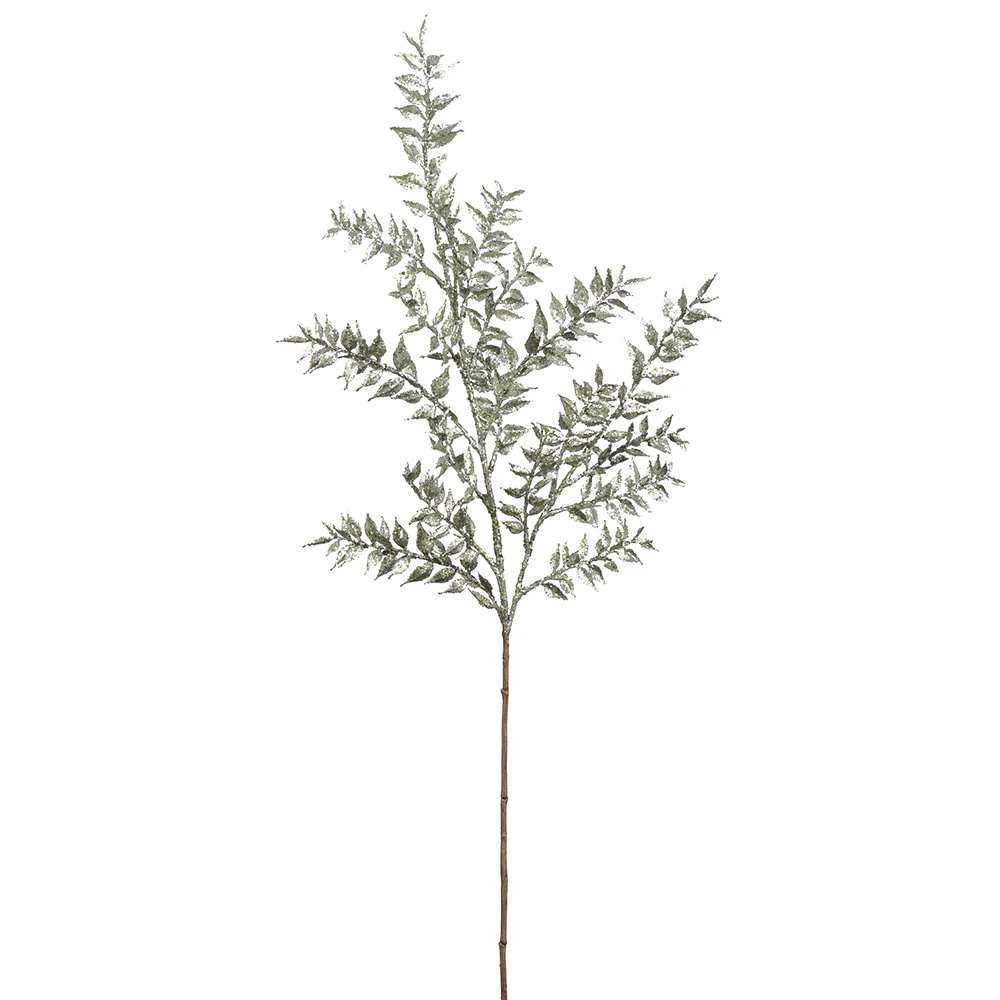 37" Glittered Artificial Ruscus Leaf Stem -Green (Pack of 12)