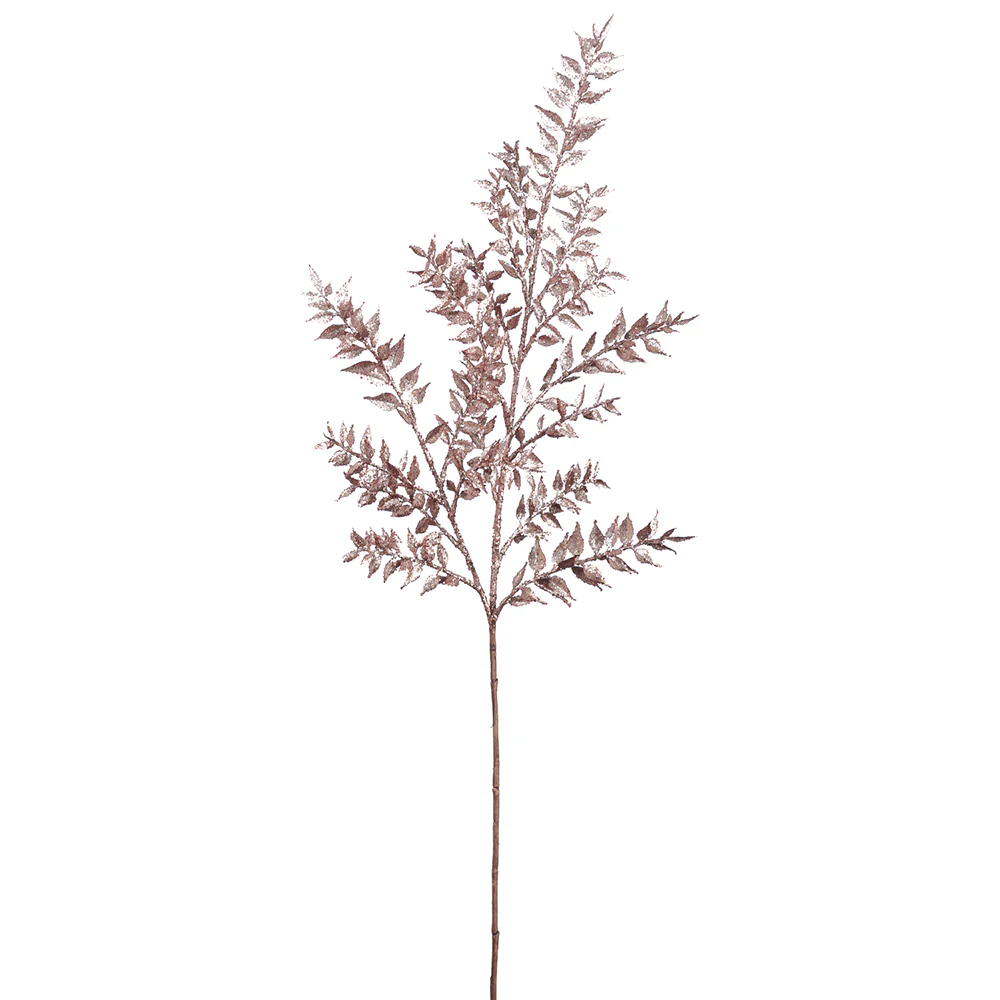 37" Glittered Artificial Ruscus Leaf Stem -Rose Gold (Pack of 12)