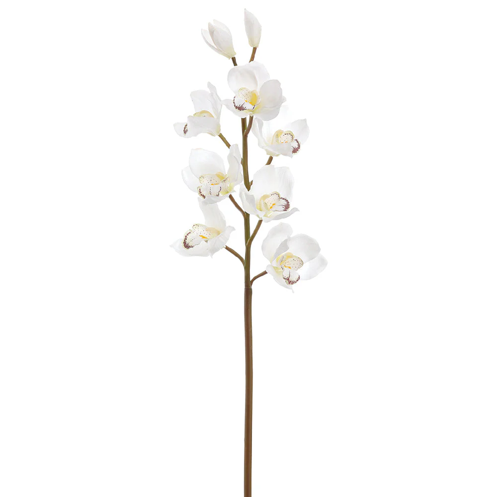 37" Hand-Wrapped Cymbidium Orchid Silk Flower Stem -White (Pack of 6)