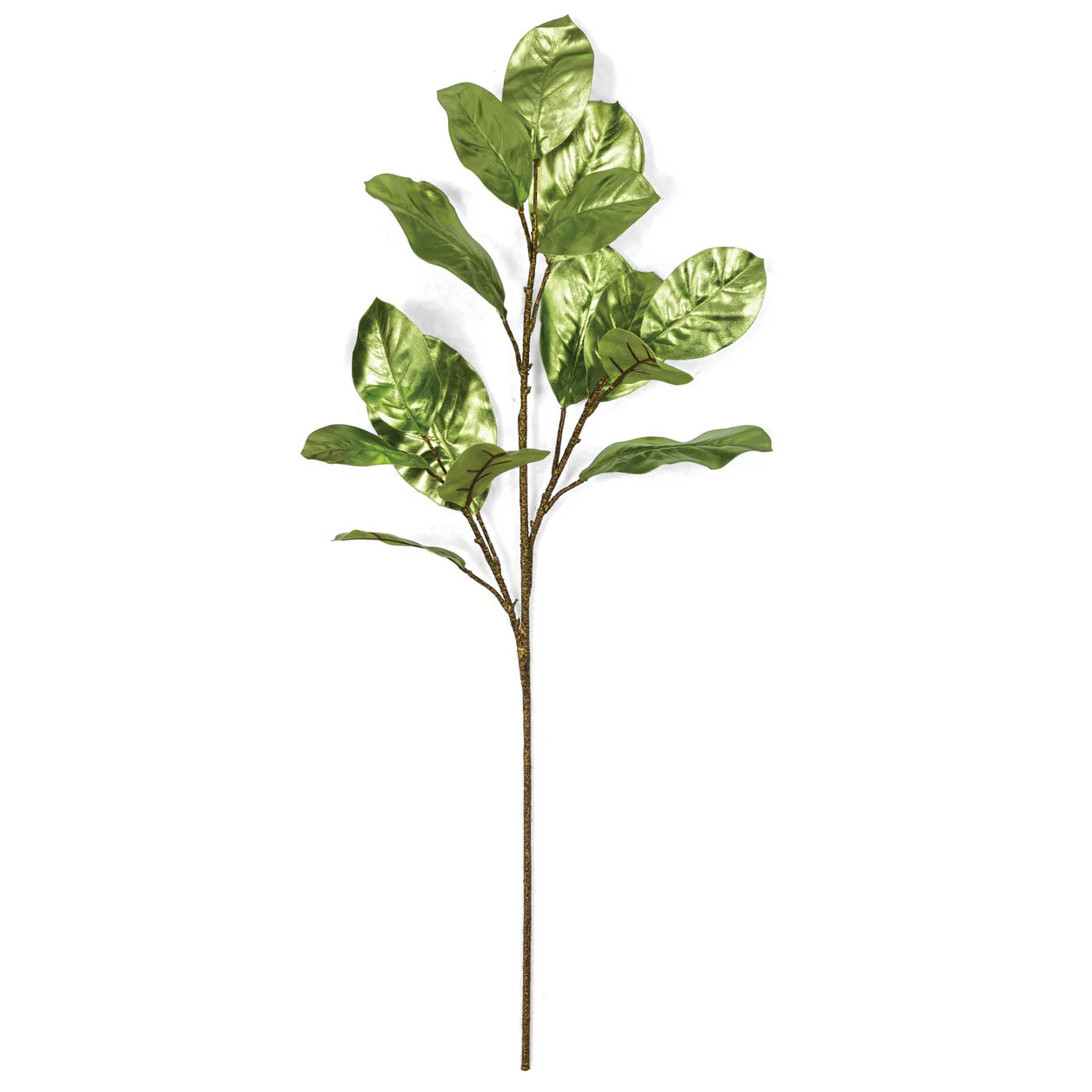 37" Metallic Silk Magnolia Leaf Stem -Green (Pack of 12)