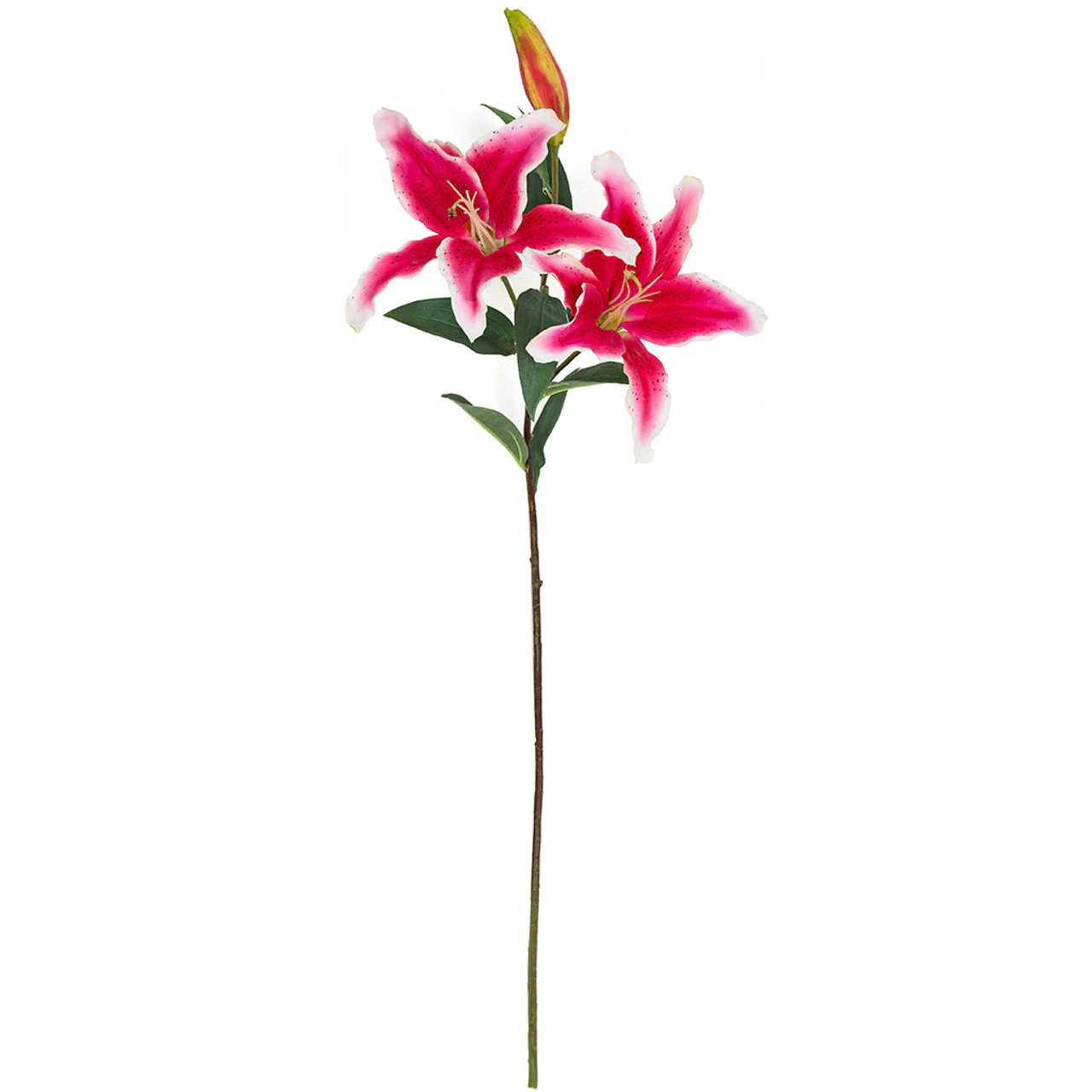 37" Soft-Touch Stargazer Lily Silk Flower Stem -Fuchsia/White (Pack of 6)
