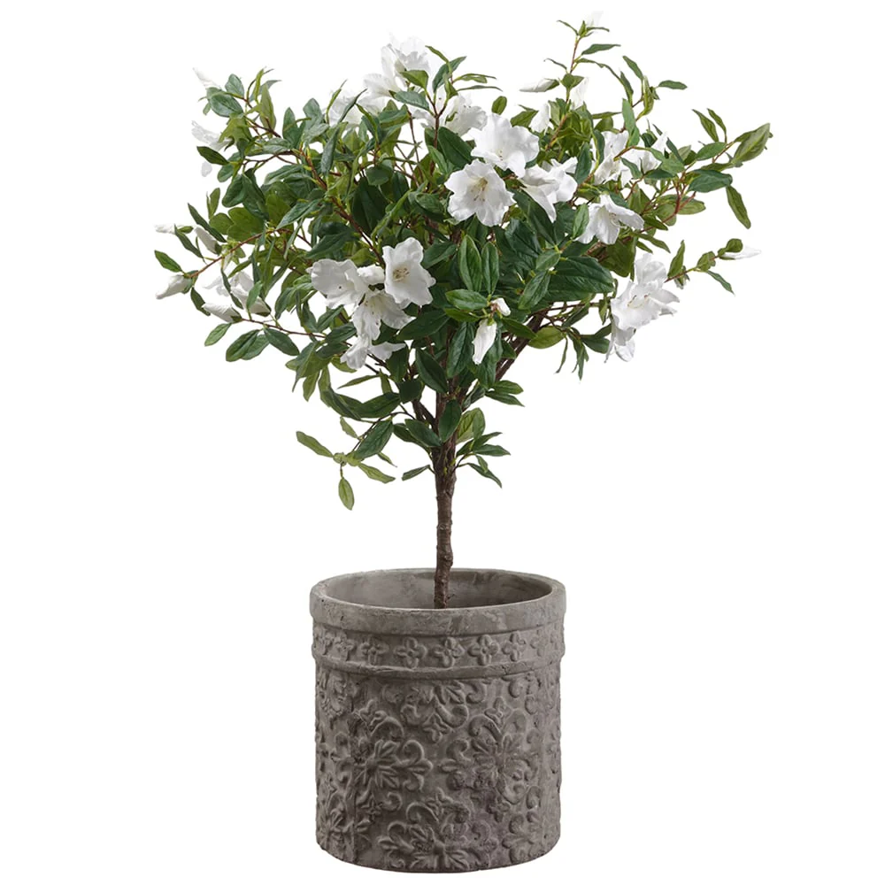 37"Hx28"W Silk Azalea Flower Arrangement w/Planter -White