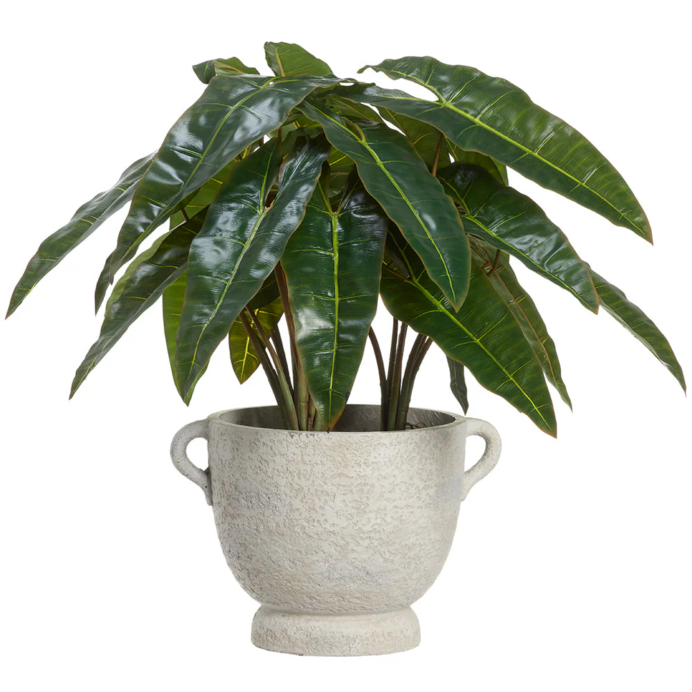 37"Hx42"W Philodendron Leaf Silk Plant w/Fiber Cement Planter -Green