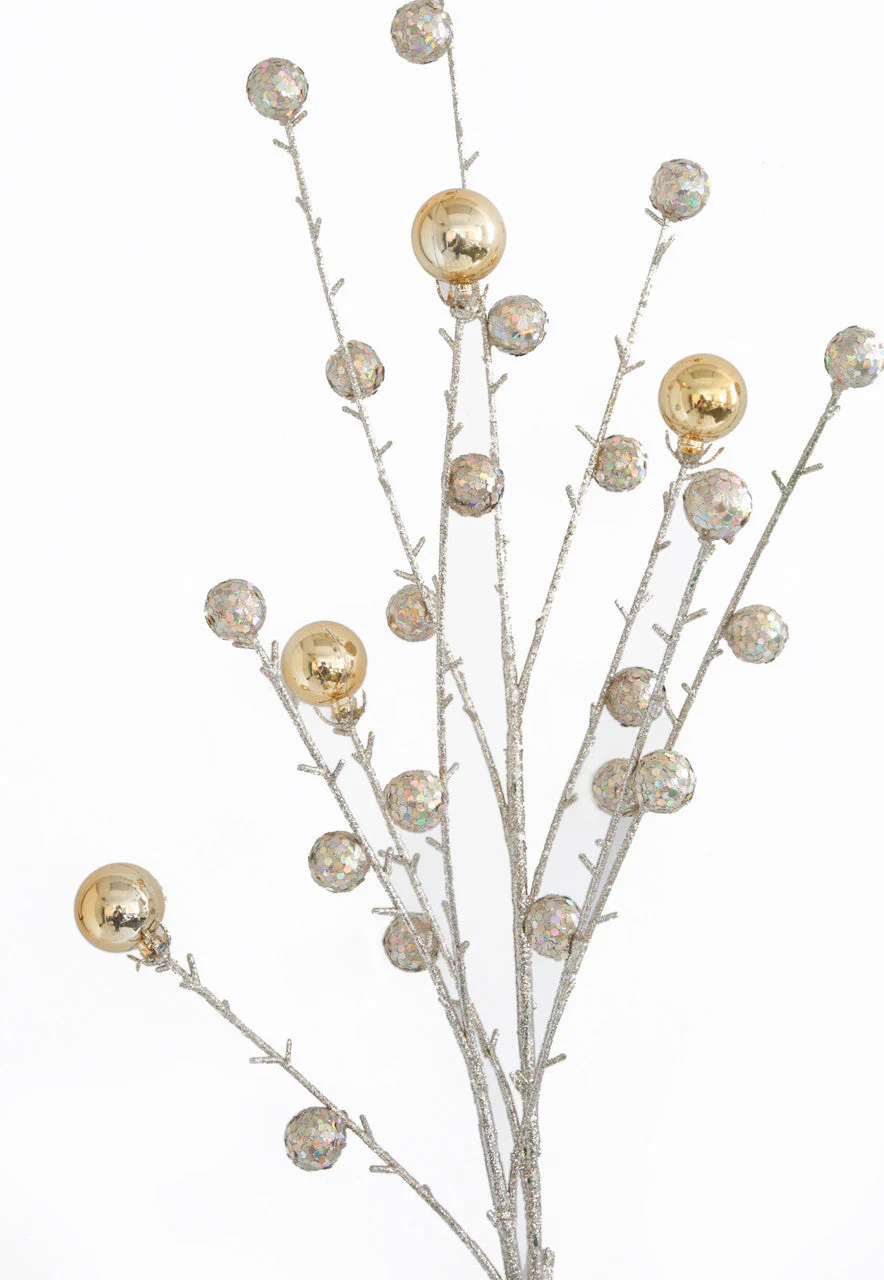 38.5" Reflective & Glittered Mixed Artificial Ball Stem -Champagne/Gold (Pack of 12) - Image 2