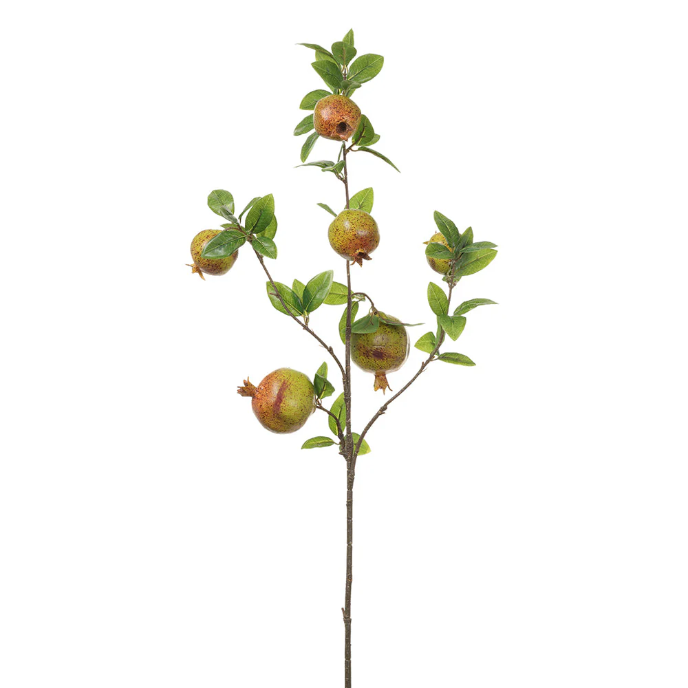 38" Artificial Pomegranate Fruit Stem -Green (Pack of 4)