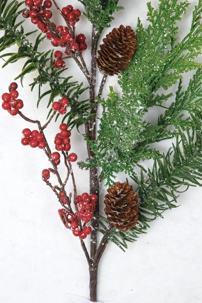 38" Glittered Artificial Cedar, Pine, Pinecone & Berry Stem -Red/Green (Pack of 12) - Image 2