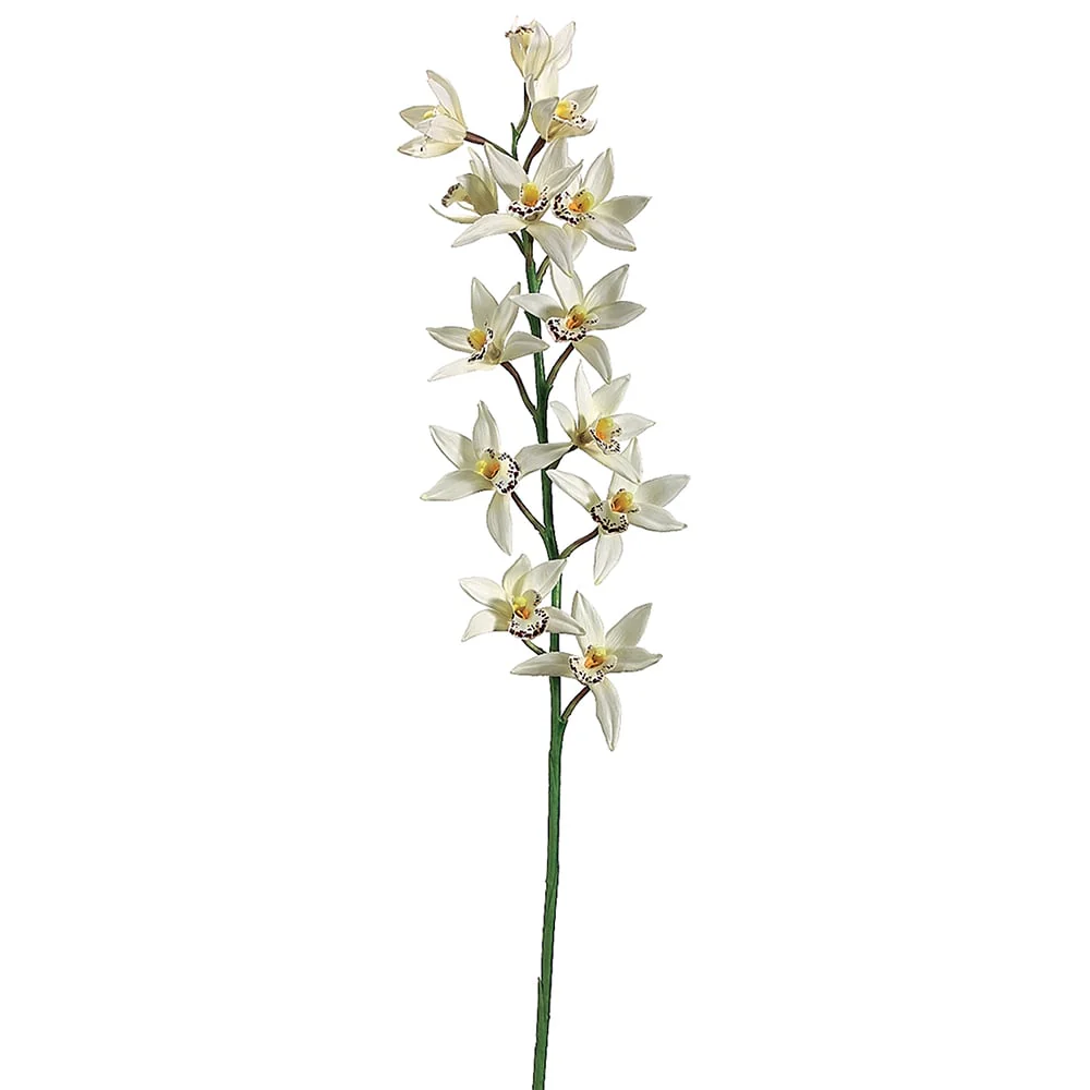 38" Hand-Wrapped Cymbidium Orchid Silk Flower Stem -Cream (Pack of 12)