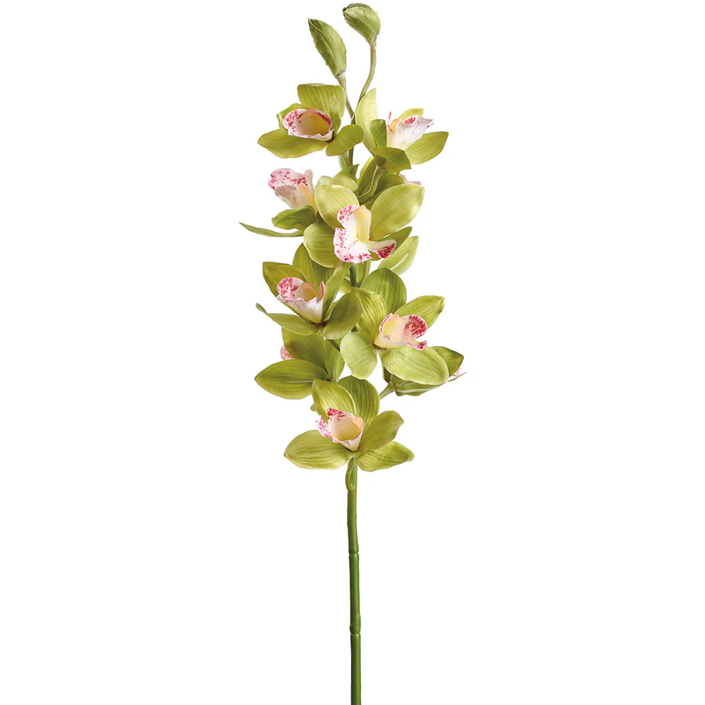 38" Hand-Wrapped Cymbidium Orchid Silk Flower Stem -Green/Pink (Pack of 6)