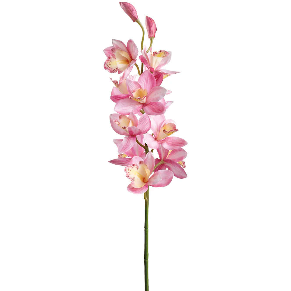 38" Hand-Wrapped Cymbidium Orchid Silk Flower Stem -Pink/Yellow (Pack of 6)