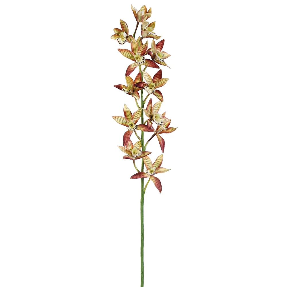 38" Hand-Wrapped Cymbidium Orchid Silk Flower Stem -Rust/Yellow (Pack of 12)