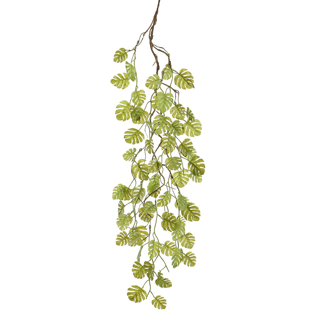 38" Hanging Mini Split Leaf Philodendron Monstera Leaf Vine Silk Stem -Green (Pack of 12)