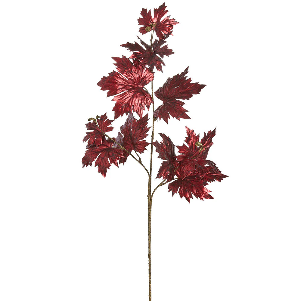 38" Metallic Artificial Magnolia Leaf Stem -Burgundy (Pack of 12)