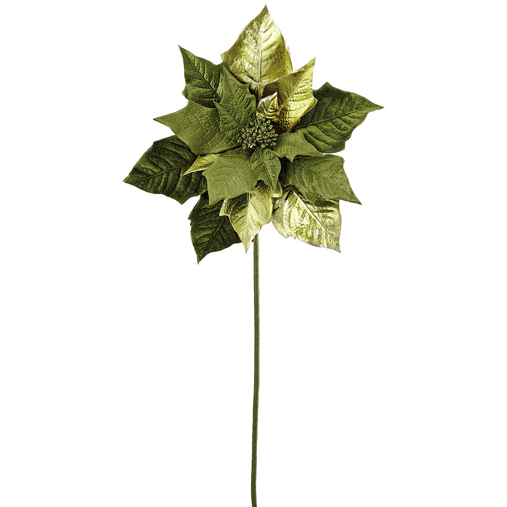 38" Metallic Velvet Artificial Poinsettia Flower Stem -Green (Pack of 12)