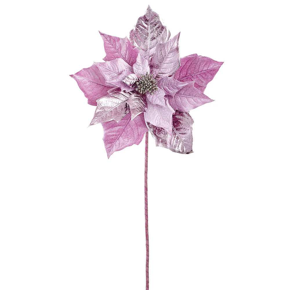 38" Metallic Velvet Artificial Poinsettia Flower Stem -Lavender (Pack of 12)