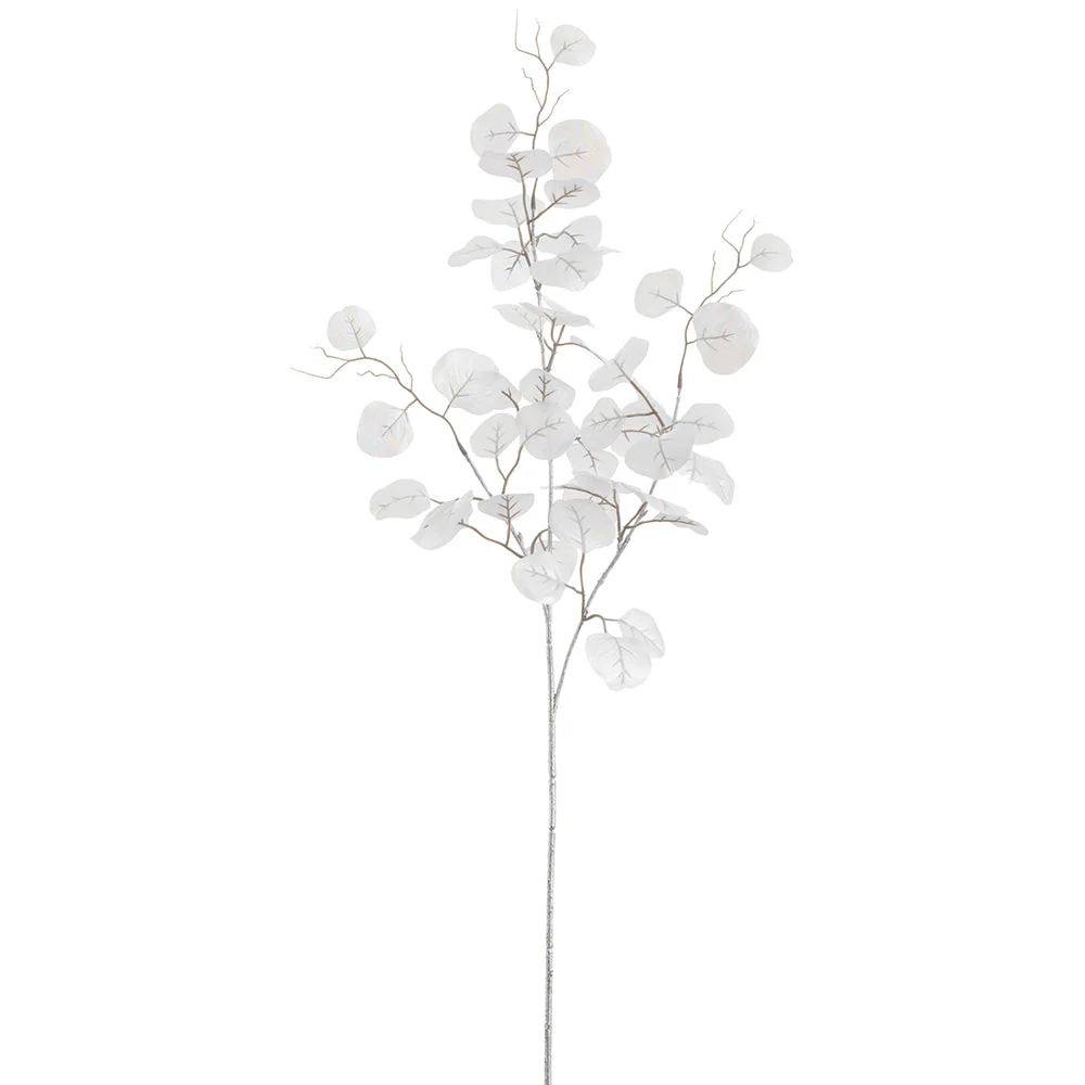 38" Pearlized Silk Eucalyptus Leaf Stem -White (Pack of 12)