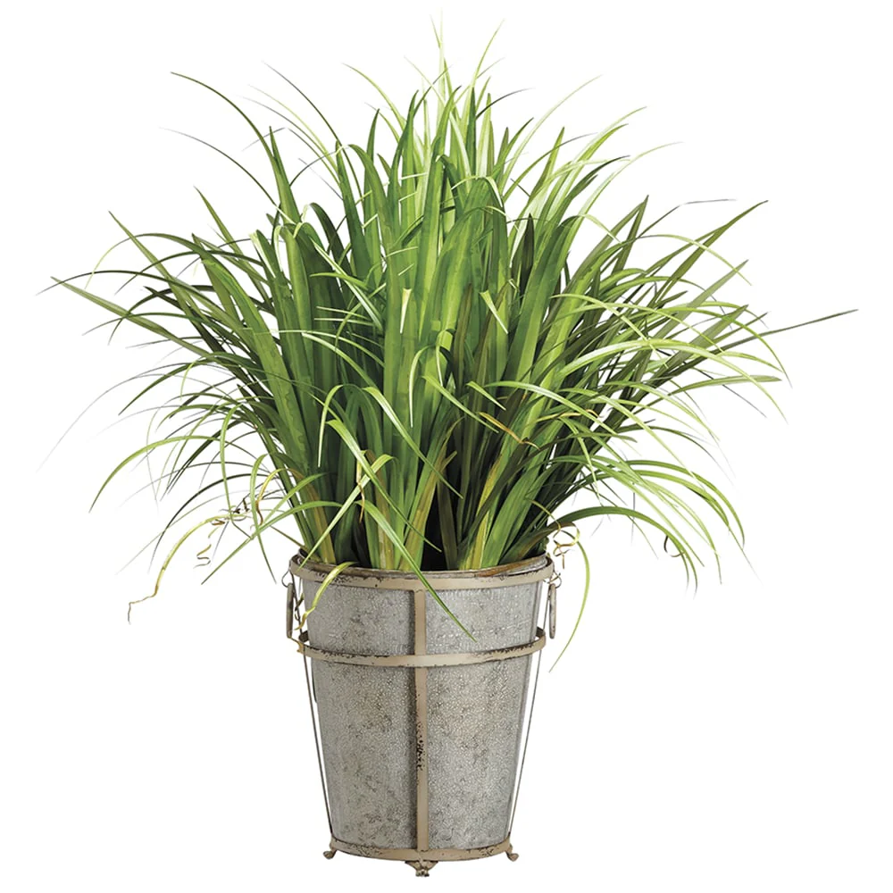 38" Reed Grass & Cymbidium Foliage Artificial Plant w/Tin Planter -Green