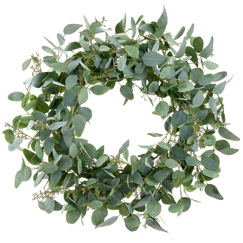 38" Seeded Eucalyptus Leaf Artificial Wreath -Green/Gray