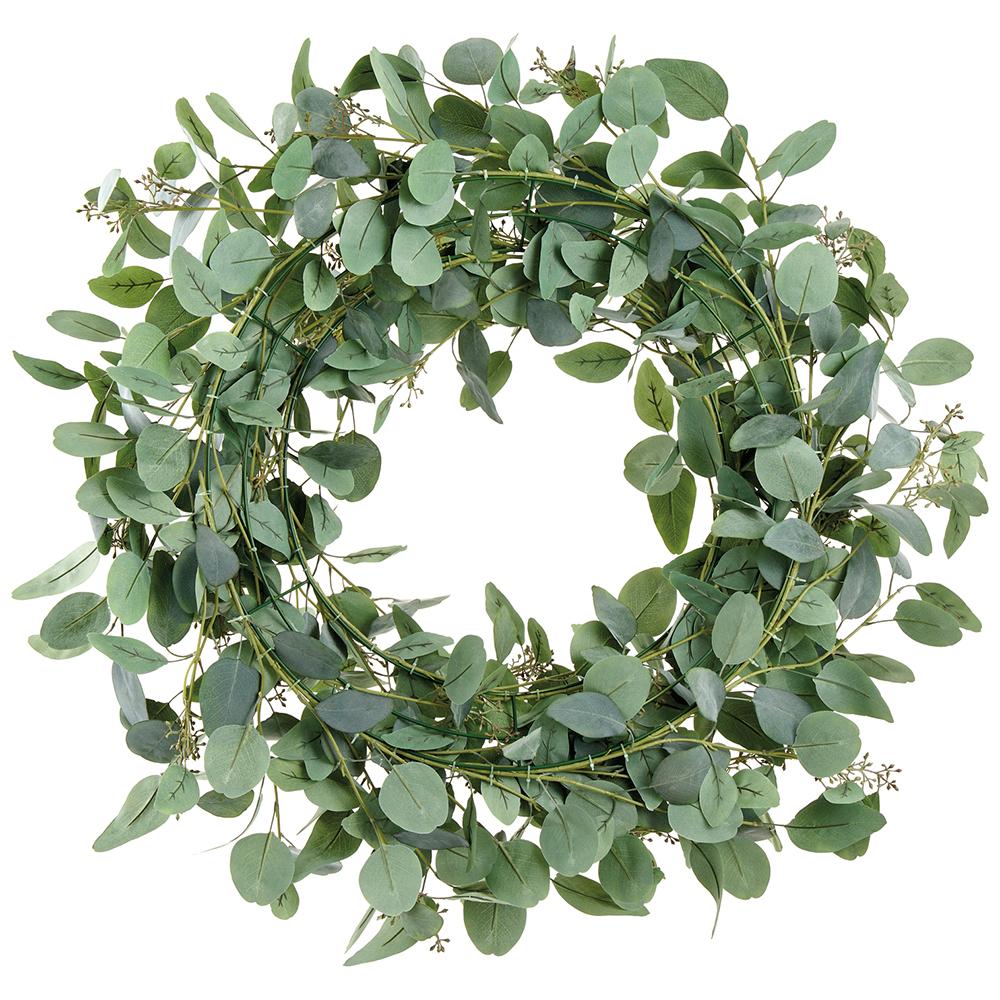 38" Seeded Eucalyptus Leaf Artificial Wreath -Green/Gray - Image 2
