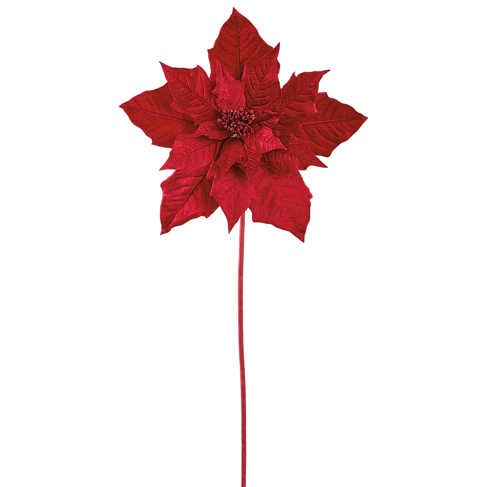 38" Velvet Poinsettia Artificial Flower Stem -Red (Pack of 12)
