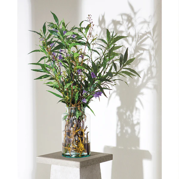 39.5" Silk Ruellia Flower & Driftwood Arrangement w/Glass Vase -Purple/Green - Image 2