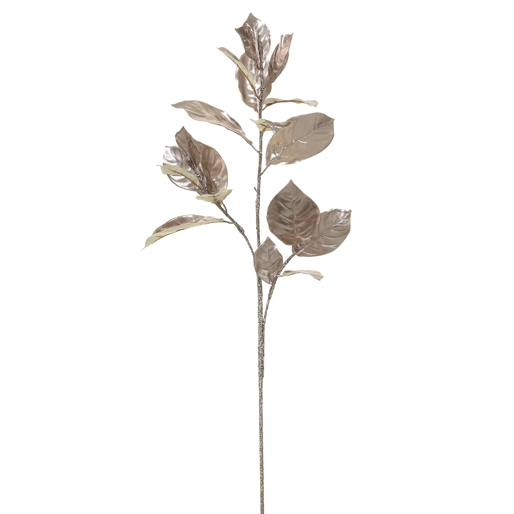 39" Metallic Artificial Magnolia Leaf Stem -Champagne (Pack of 12)