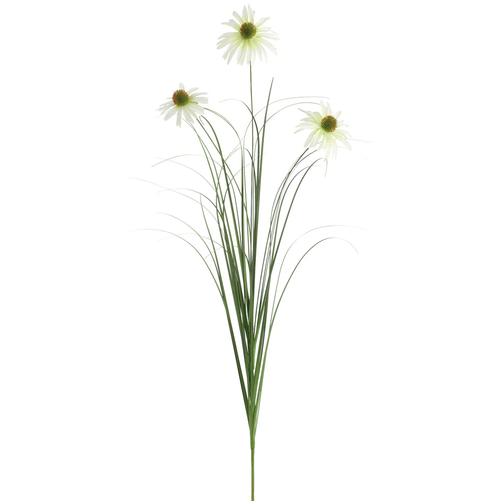 39" Rudbeckia Black-Eyed Susan & Grass Silk Flower Stem -White (Pack of 20)