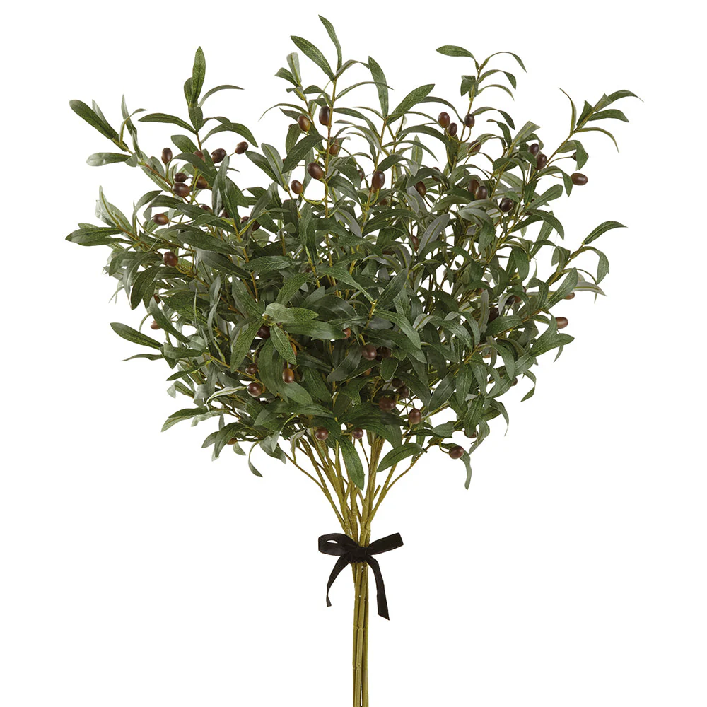 39" Silk Olive Leaf Stem Bundle With Olives -Green/Plum (Pack of 2)