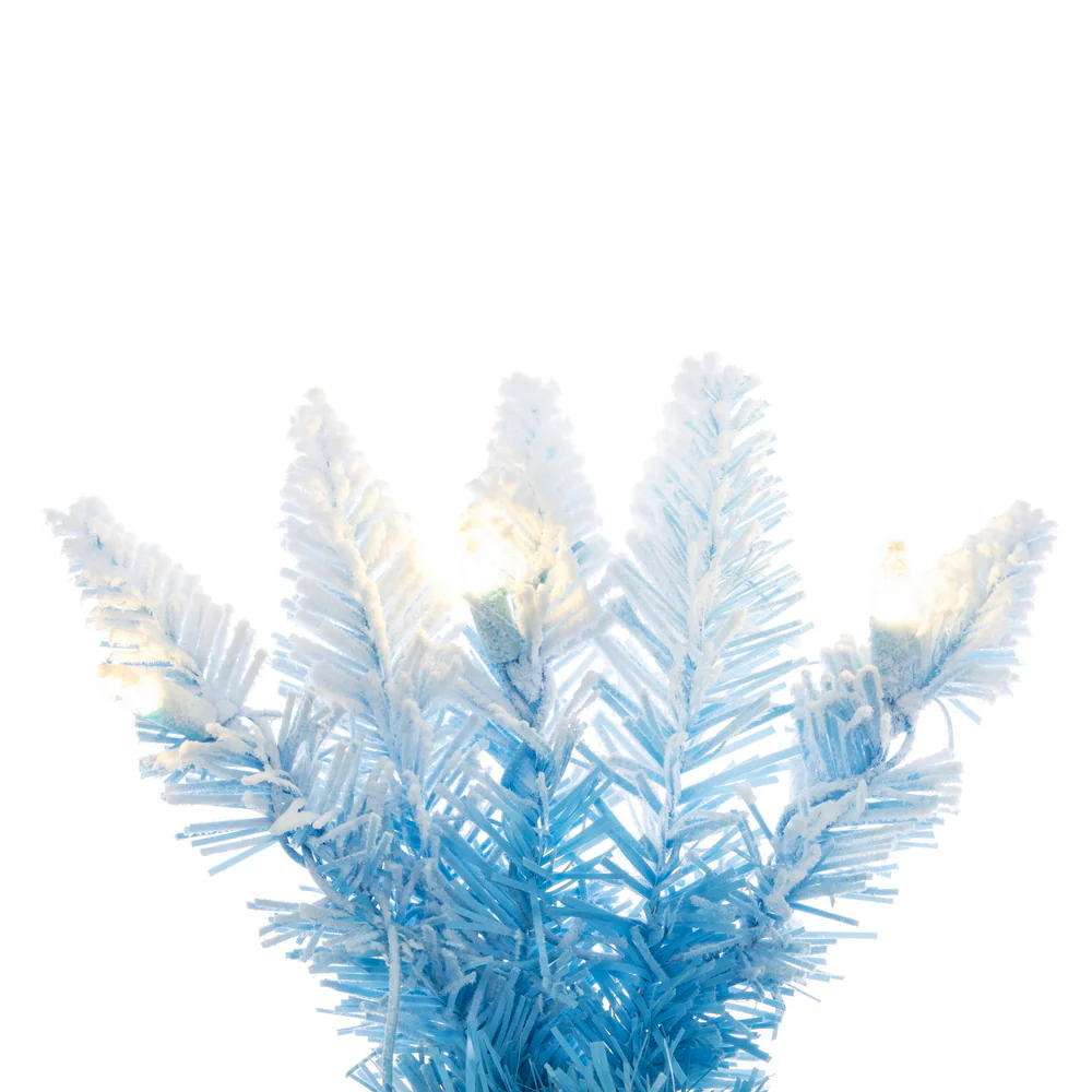 3'Hx16"W Flocked Fir Artificial Christmas Tree, LED Pre-Lit -Baby Blue/White - Image 2