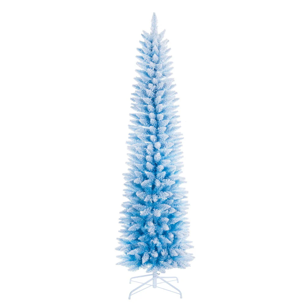 3'Hx16"W Flocked Fir Artificial Christmas Tree, Unlit -Baby Blue/White
