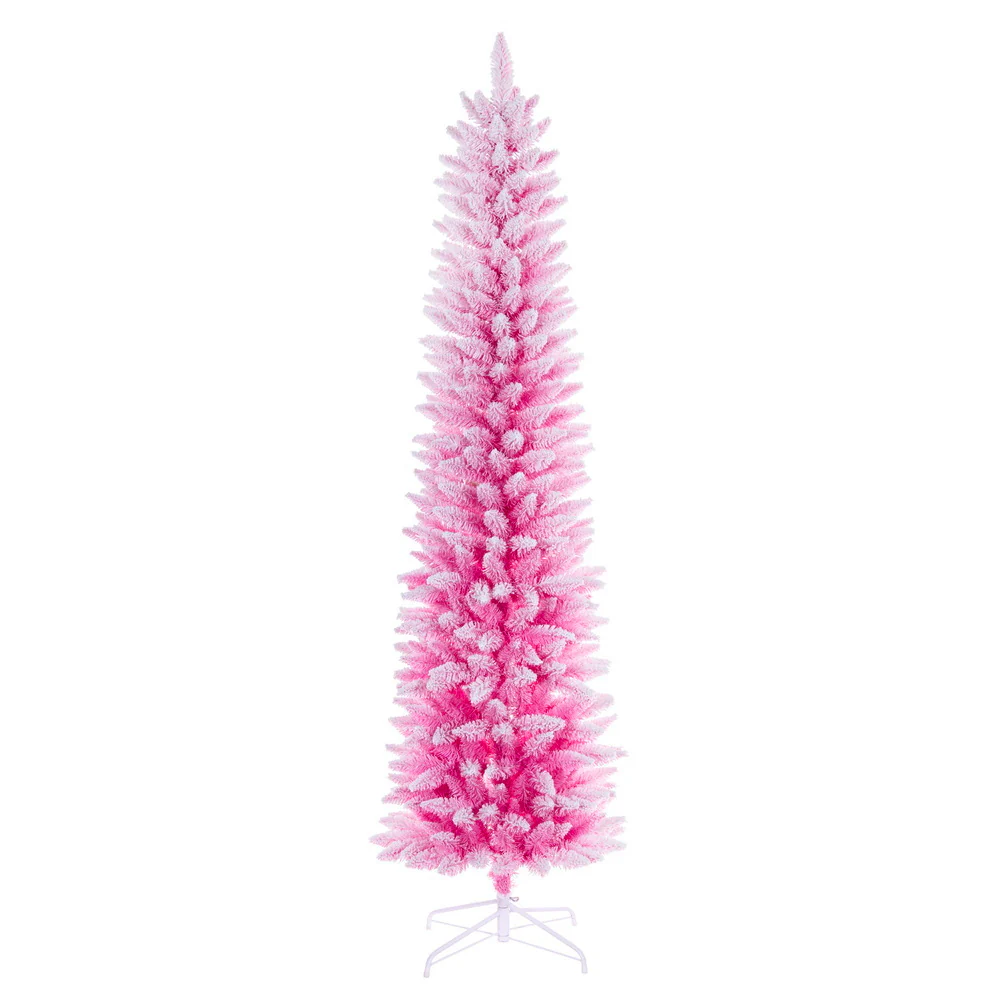 3'Hx16"W Flocked Fir Artificial Christmas Tree, Unlit -Pink/White